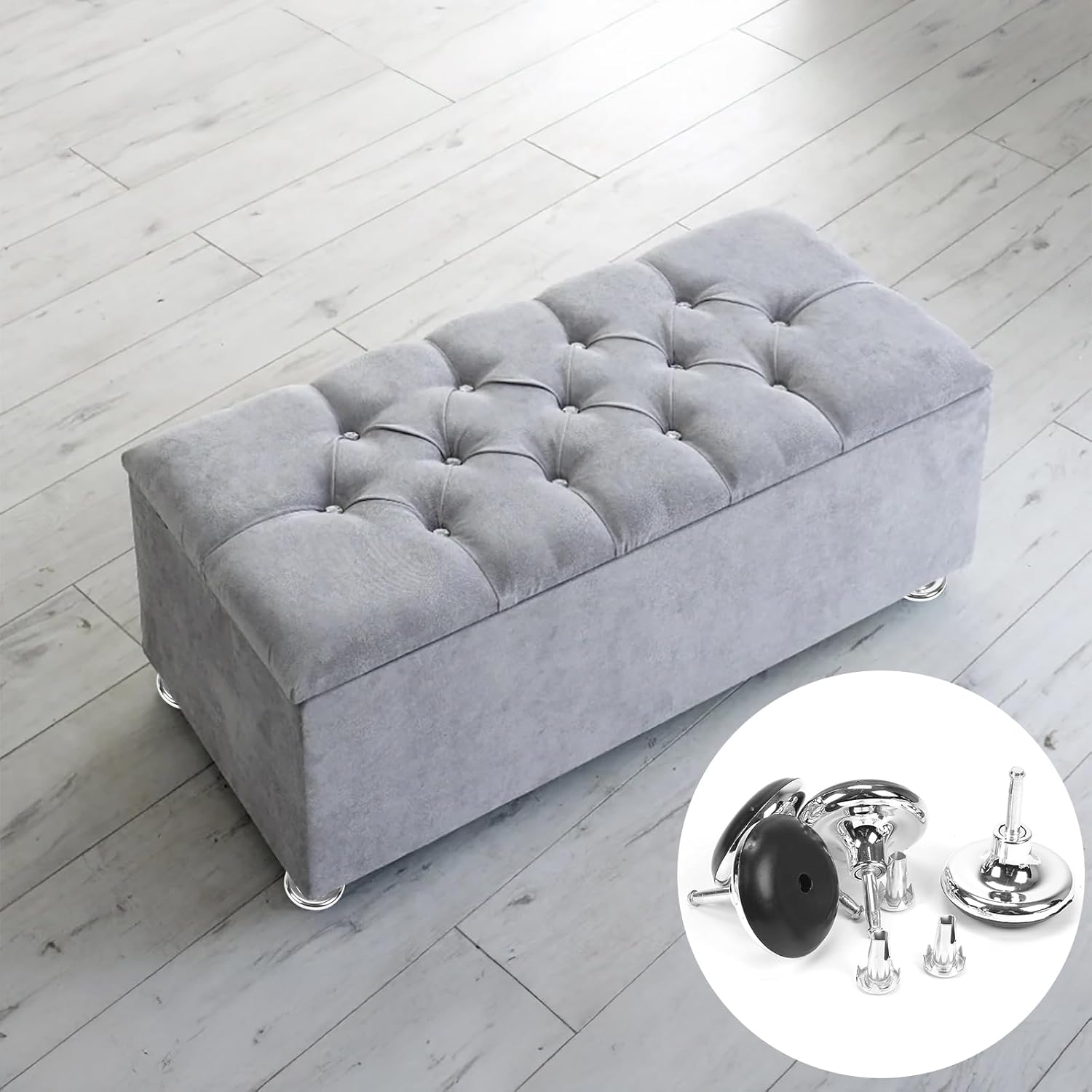 Chrome glide foot for furniture support.