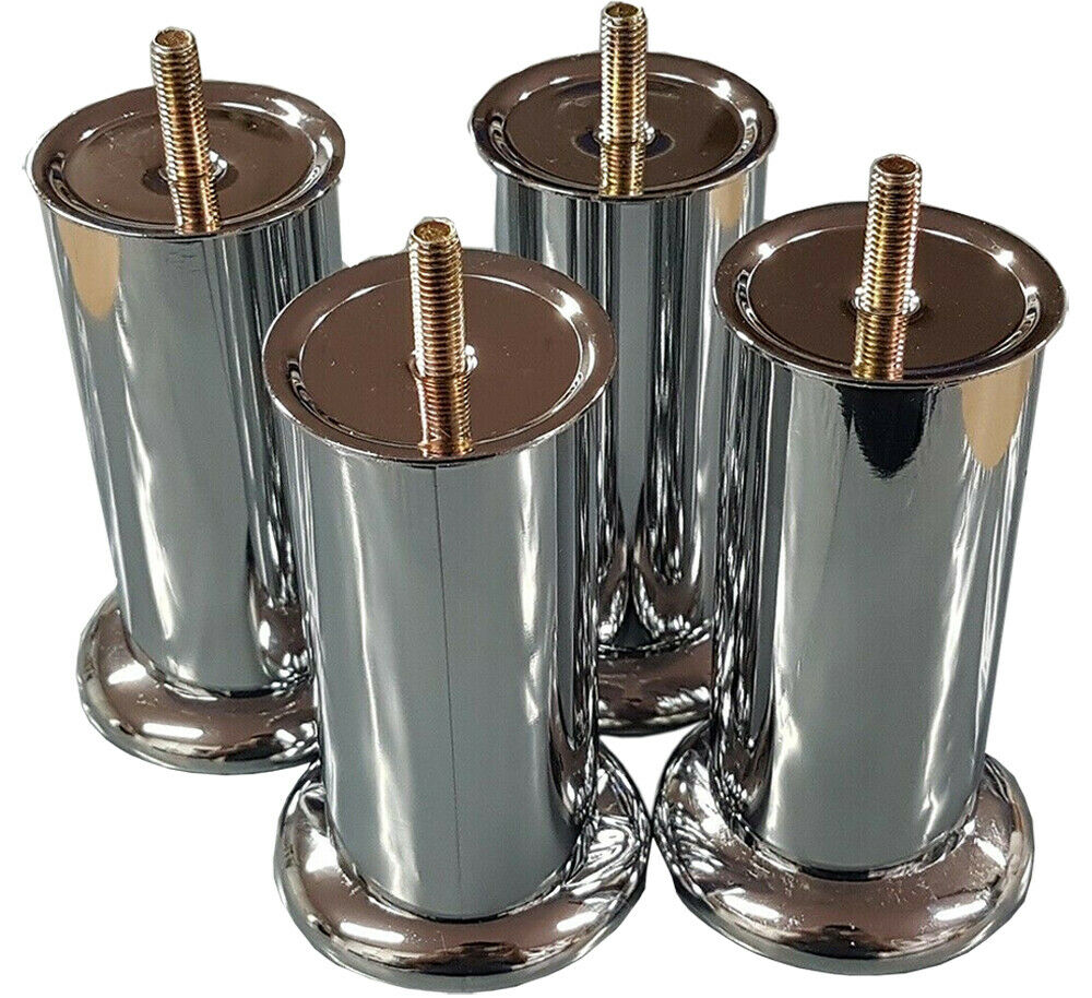 Cylindrical furniture foot with screw mounting plate for stability.