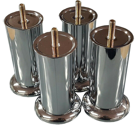 Cylindrical furniture foot with screw mounting plate for stability.
