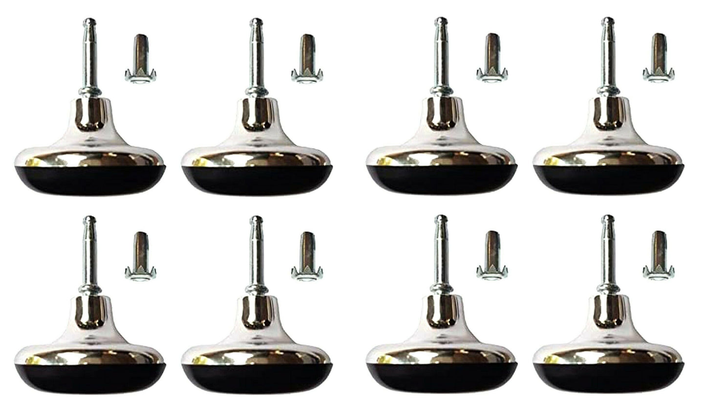 Chrome Glides feet legs castors and inserts set for divan beds, sofas, and chairs, featuring a sleek chrome finish.