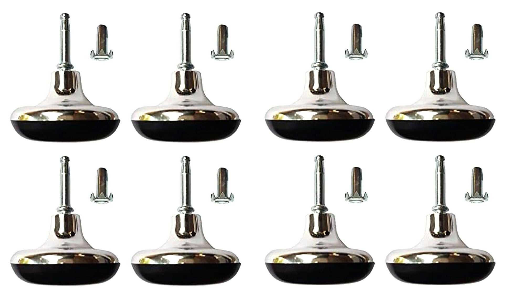 Chrome Glides feet legs castors and inserts set for divan beds, sofas, and chairs, featuring a sleek chrome finish.