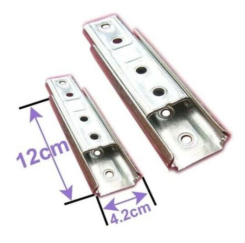 Metal sofa connector brackets with dimensions 12cm length and 4.2cm width, featuring multiple screw holes.