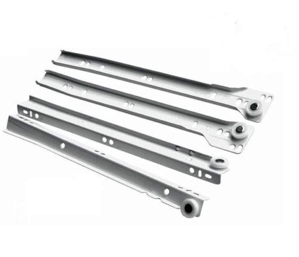 Drawer Runners 450mm Metal Roller Bottom Fix Kitchen Slides White With Screws