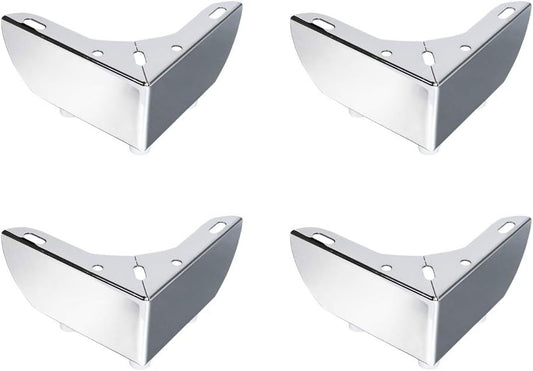 Set of four chrome-plated V-shaped sofa legs with screw mounting holes.