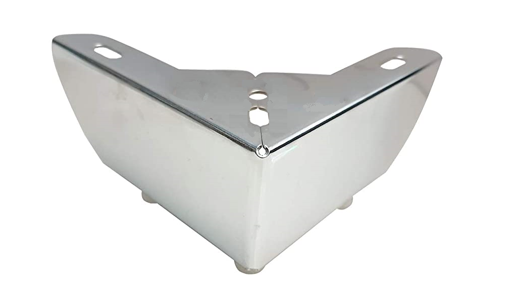 Single chrome-plated V-shaped sofa leg with screw mounting holes.
