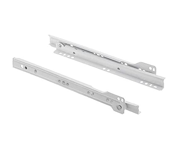 Pair of metal drawer slides with ball-bearing mechanism for smooth extension and retraction.