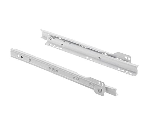 Pair of metal drawer slides with ball-bearing mechanism for smooth extension and retraction.
