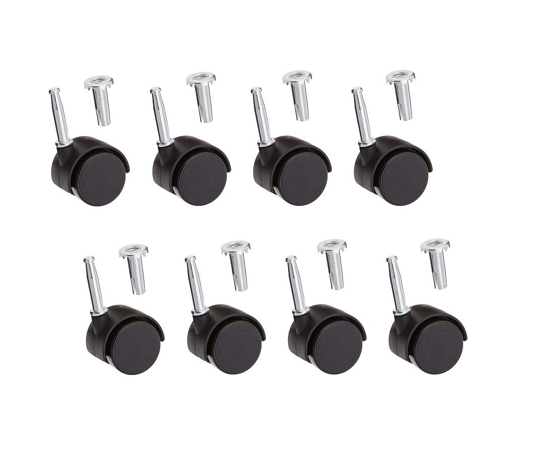 Twin Wheel Castors Swivel 40mm For Chair Furniture Beds Trolley Dolly + Fitting Inserts