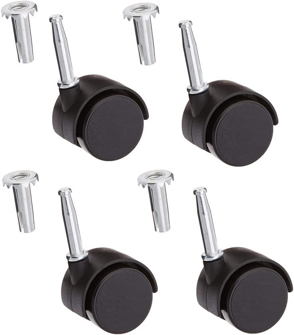 Twin Wheel Castors Swivel 40mm For Chair Furniture Beds Trolley Dolly + Fitting Inserts