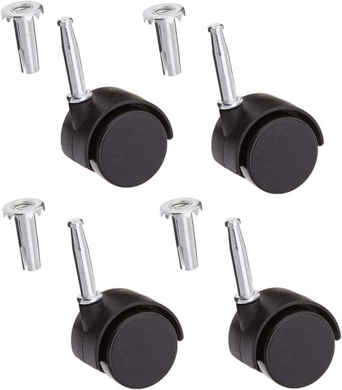 Twin Wheel Castors Swivel 40mm For Chair Furniture Beds Trolley Dolly + Fitting Inserts