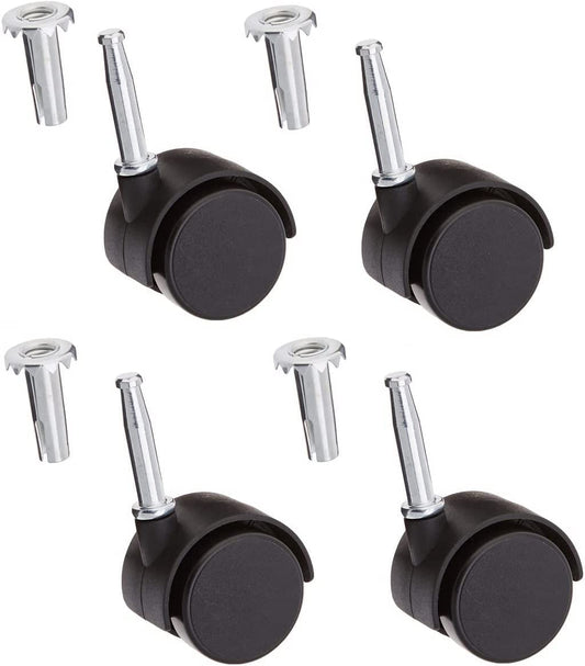Twin Wheel Castors Swivel 40mm For Chair Furniture Beds Trolley Dolly + Fitting Inserts