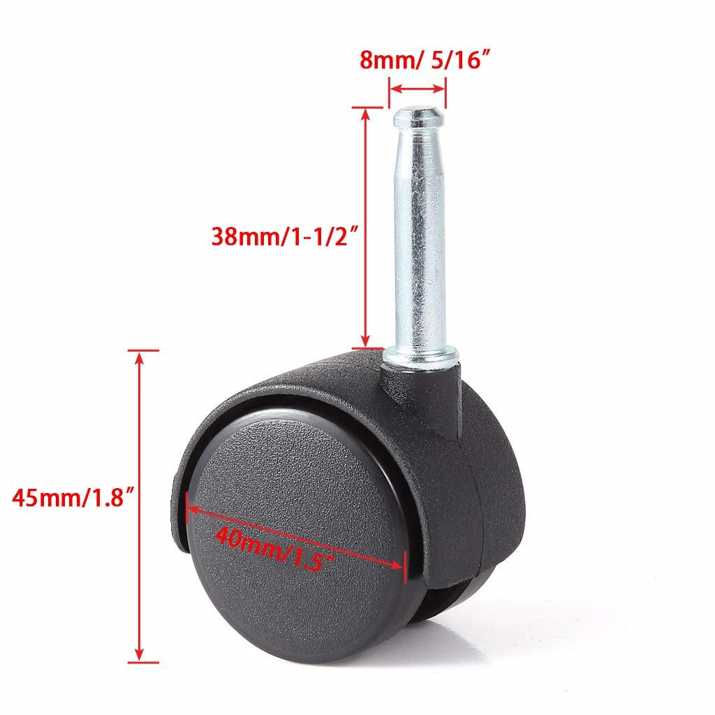 Twin Wheel Castors Swivel 40mm For Chair Furniture Beds Trolley Dolly + Fitting Inserts