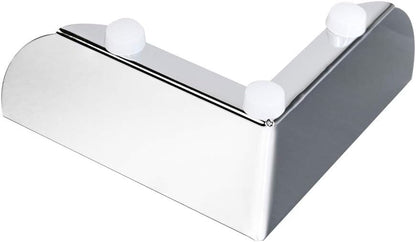 Chrome-plated V-shaped sofa leg with rounded edges and three white protective caps on top.