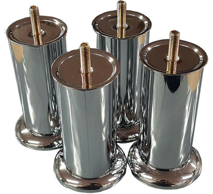 Cylindrical furniture foot with screw mounting plate for stability.