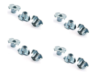 M8 T-Nuts (8mm Ø) Four Pronged Captive Blind Threaded Inserts for Wood Furniture
