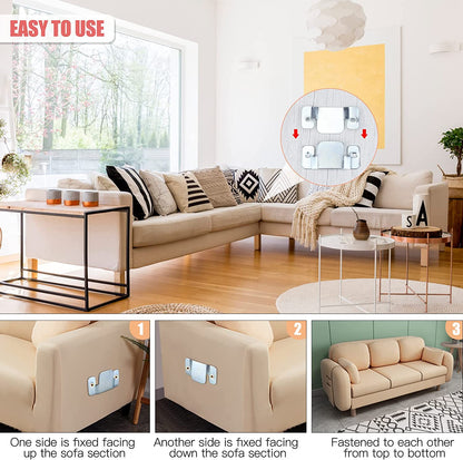 Sofa connector clips joining sectional sofas securely.