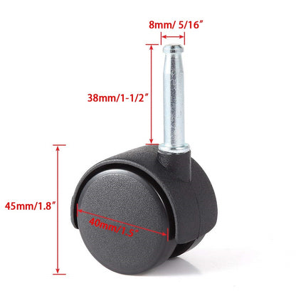 Twin Wheel Castors Swivel 40mm For Chair Furniture Beds Trolley Dolly + Fitting Inserts